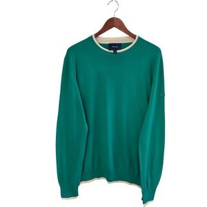 FACONNABLE VTG Green Cotton Crewneck Sweater w/ a Cream-tipped Collar and Cuff L